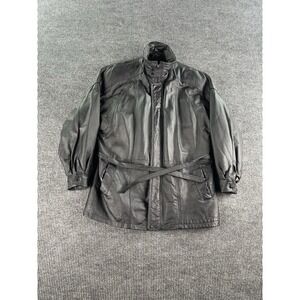 Phase 2 Leather Jacket Men Large Bomber Vintage Belted Trench Coat 80s Retro